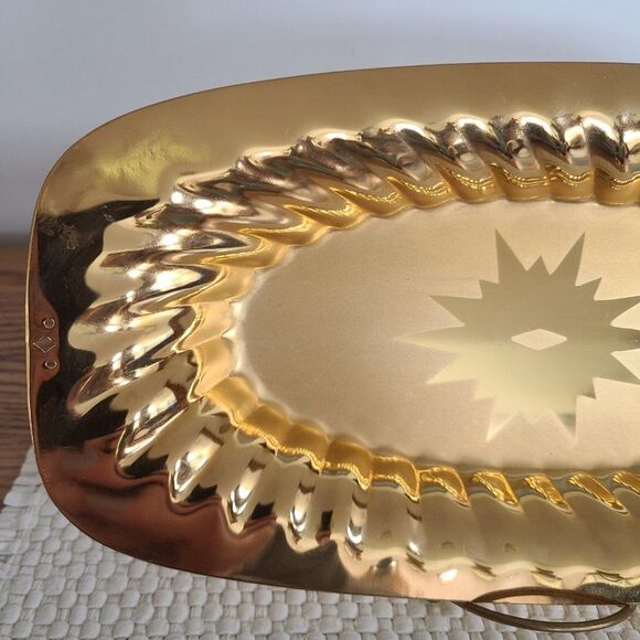 Vintage Forman Metal Gold Tone Serving Tray Platter 23K Gold Electro Plated - Picture 3 of 15